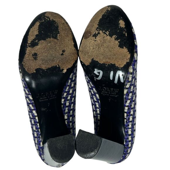 J. Crew Collection Etta Made in Italy Blue Tweed Block Heel Pumps Leather Sole - Picture 10 of 13